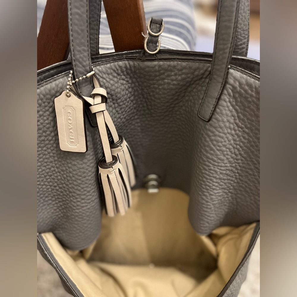 Coach Gray Leather Tote with Cream Tassels - Picture 10 of 11